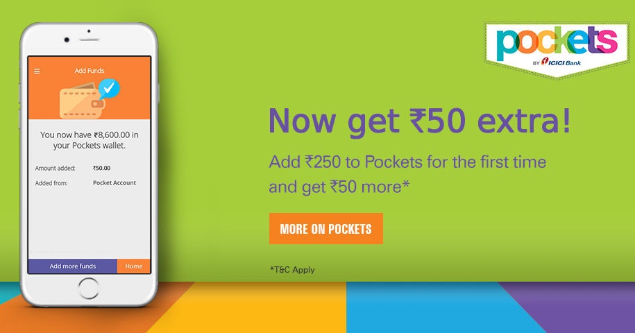India Desire : ICICI Pockets App Offers: Upto Rs 50 Cashback On Recharge, Bill Payment & Wallet Load
